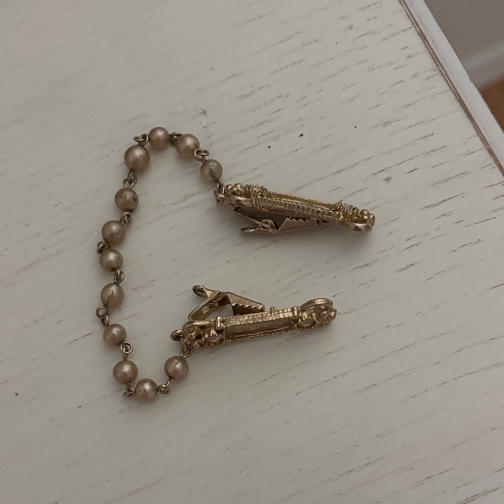 Gold-Tone Pearl Bead Sweater Clips